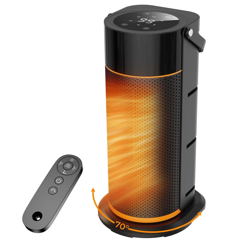 Calefactor Cerámico 2000W Bajo Consumo - 4 Niveles De Potencia, Oscilación 70°, Control Remoto, Protección Vuelcos, Ideal Para Dormitorio Y Oficina