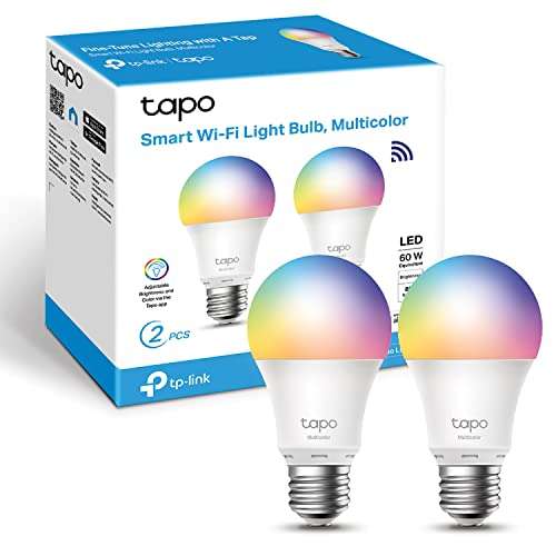 TP-Link Tapo L530E 2-Pack - Bombilla LED inteligente Wi-Fi, multicolor, regulable, E27
