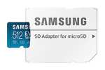 Samsung 512Gb Tarjeta de memoria microSDXC UHS-I U3, 130 MB/s Full HD y 4K UHD EVO Select, incluye adaptador SD (MB-ME512KA/EU), azul.