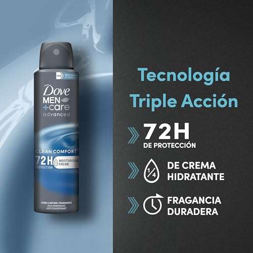 Desodorante Dove Men + Care Clean Comfort, 72 horas de protección, 150 ML cada unidad, Pack de 3 unidades