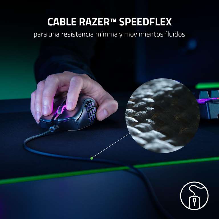 Razer Naga X - Ratón Gaming MMO con 16 botones programables, interruptores ópticos del ratón