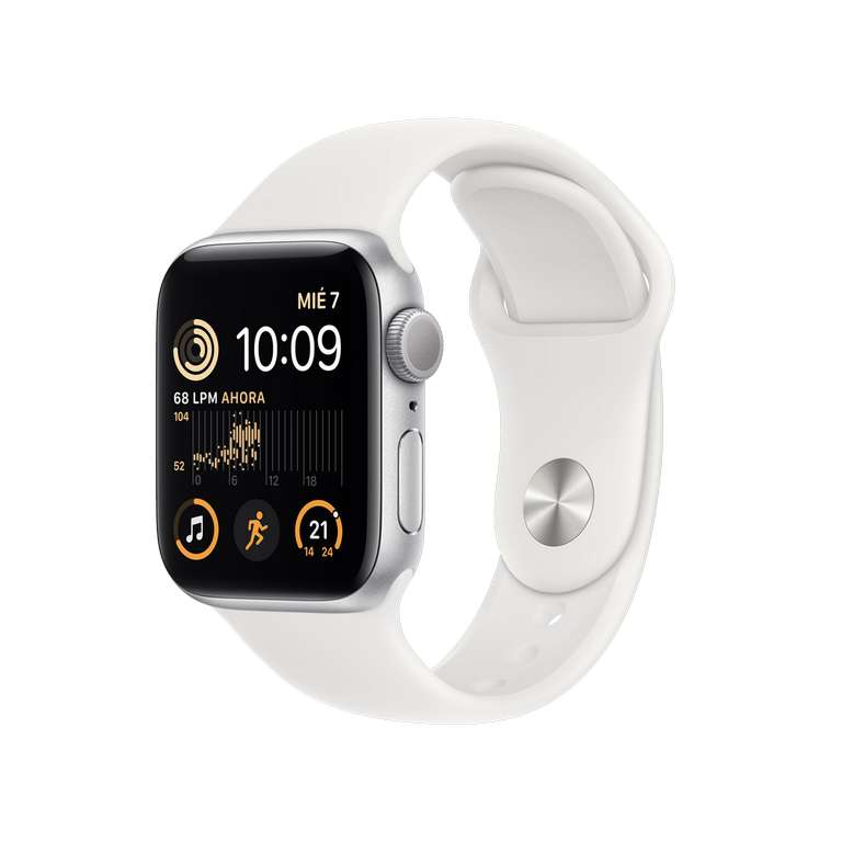 Apple Watch SE (2022), GPS + CELL, 40 mm, Caja de aluminio, Vidrio delantero Ion-X, Correa deportiva Plata