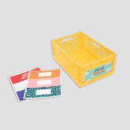 Caja plegable y apilable con etiqueta - Amarillo