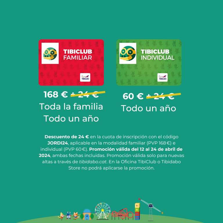 Pase anual del Tibidabo con la cuota de inscripción a 0 € (entre el 12/04 y el 24/04 de forma online)