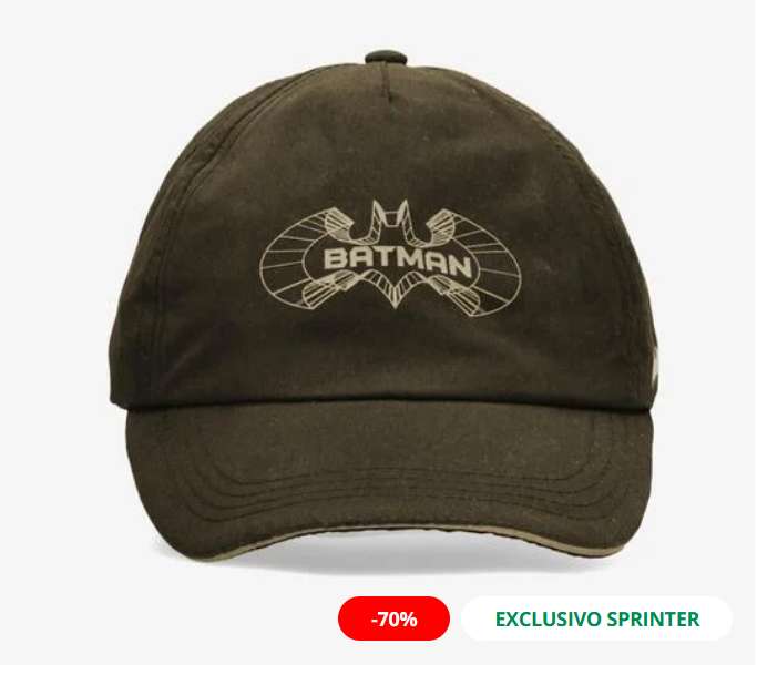 Gorra Batman exclusiva Sprinter. Colores verde y negra.