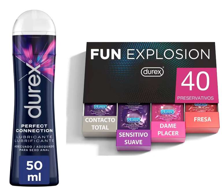 Durex - Fun Explosion, Pack 40x Preservativos + Lubricante Perfect Connection 50 ml [22,33€ NUEVO USUARIO]