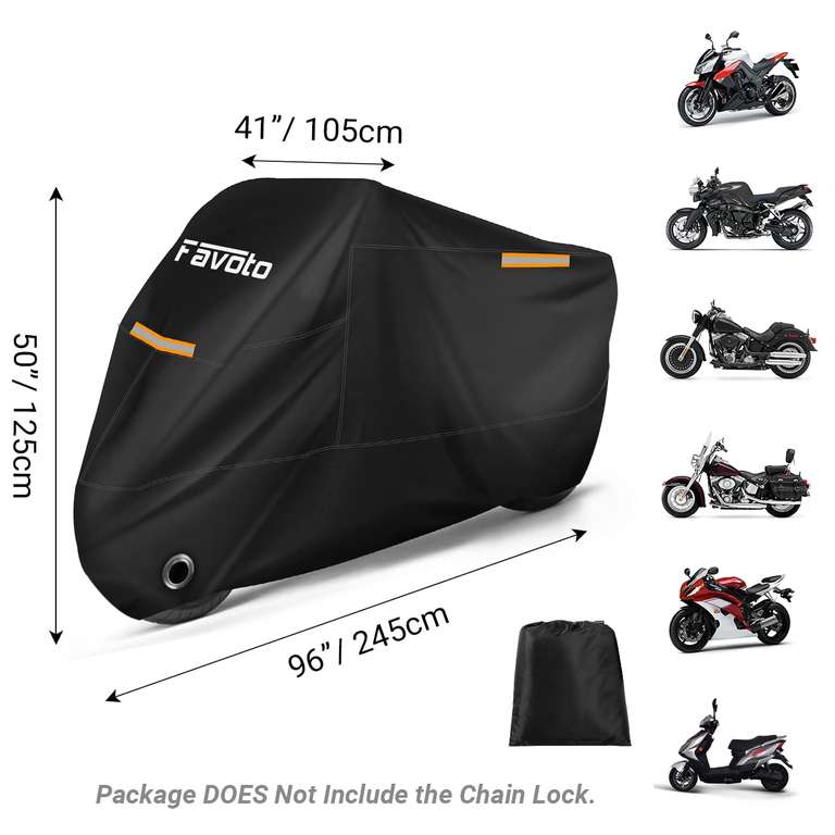 Favoto Funda para Moto Cubierta de la Motocicleta 210T Protectora Poliéster con Banda Reflectante a Prueba de Sol Agua Lluvia XXL 245cm