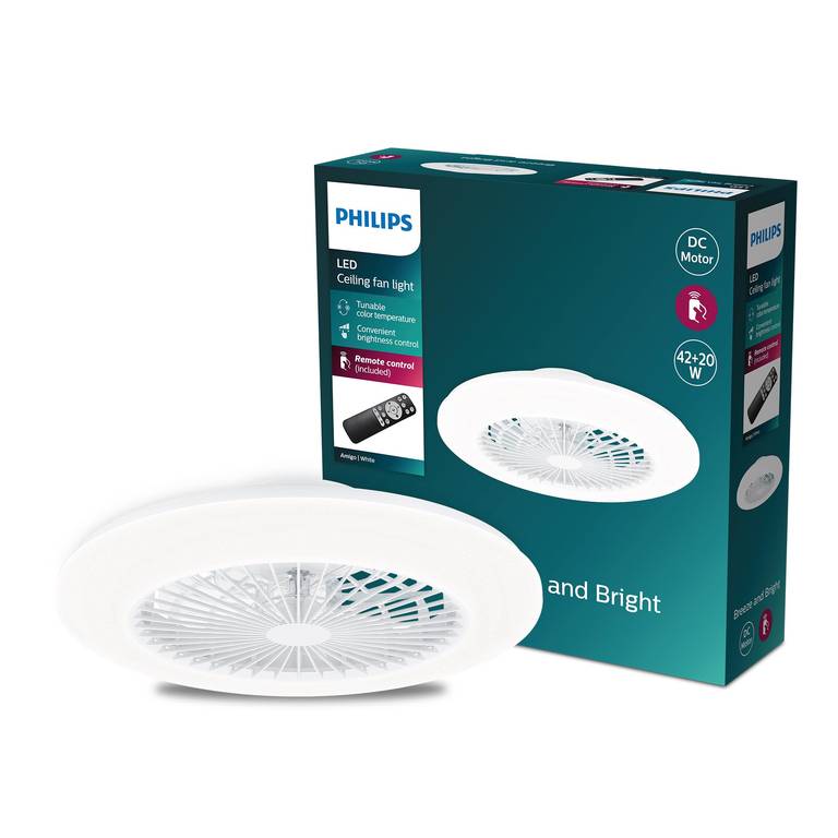 PHILIPS Amigo Ventilador de Techo LED 42W+20W 49cm 4400lm + Mando Blanco