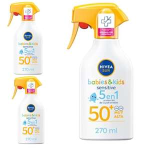 3 X NIVEA SUN Babies & Kids Sensitive Spray FP50+ (1 x 270 ml), spray solar extra resistente al agua para piel sensible (7.82 UD) 3 X 2