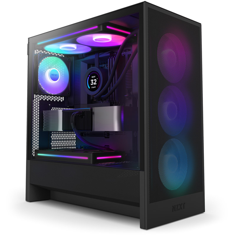 NZXT H5 Flow RGB (2024) - Caja e-ATX, Incluidos 4 Ventiladores, Paneles Malla, Cristal Templado, USB 3.2, USB-C, Negra