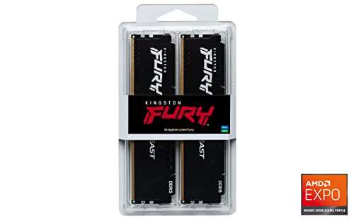 Kingston FURY Beast DDR5 32GB (2x16GB) 6000MT/s DDR5 CL36 DIMM Memoria gamer para Ordenadores de sobremesa Kit de 2 - KF560C36BBEK2-32