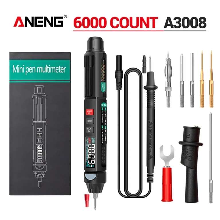 ANENG-multímetro Digital inteligente A3008, medidor automático de precisión de 6000 recuentos, Sensor, bolígrafo