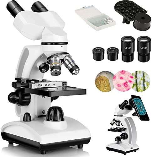 Microscopio Binocular 40X-1000X con Iluminación LED y Soporte para Teléfono