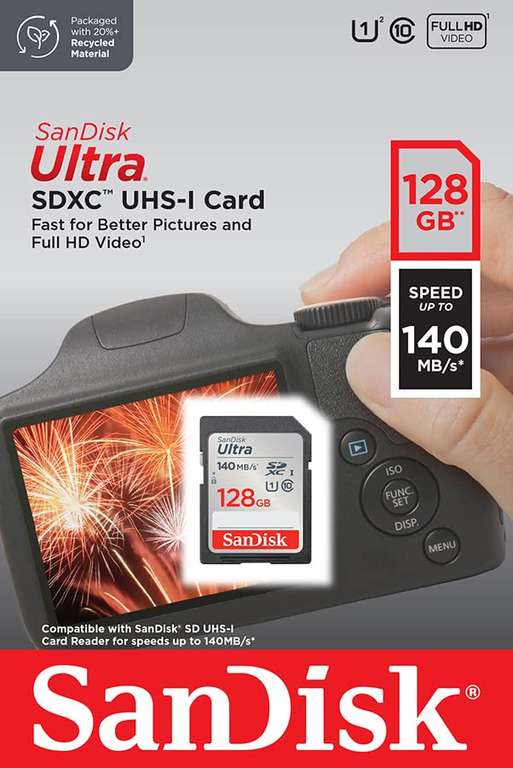 SanDisk 128 GB Ultra SDXC Tarjeta, con hasta 140 MB/s, rendimiento de apps A1, UHS-1, Clase 10, U1