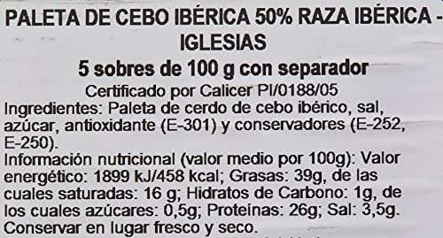 IGLESIAS - Paleta De Cebo Ibérica, 50% Raza Ibérica loncheada 500 gr