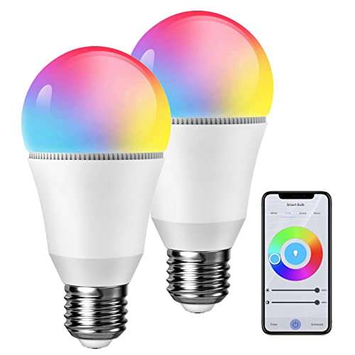 Pack de 2 bombillas E27 inteligentes RGB que Cambian de color. Compatibles con Alexa/Google Assistant