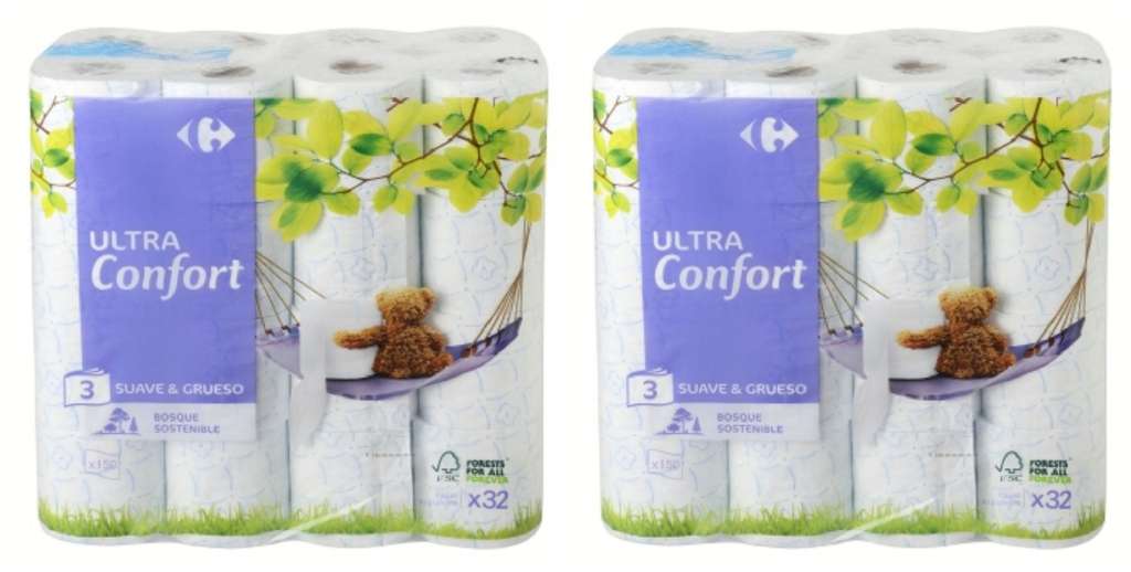64 rollos Papel higiénico 3 capas ultra confort Carrefour. 2x32 rollos.  [0'29€/rollo] » Chollometro