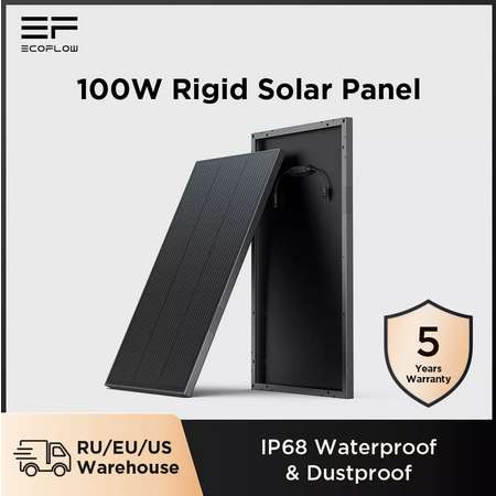 EcoFlow Panel Solar rígido 2x100W, 23%, alta eficiencia, IP68, potencia de carga PV con pies de montaje - Desde Europa (Alemania)