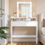 VASAGLE Kailyn Colección - Tocador Luces LED Iluminación Regulable en 3 Colores Mesa de Maquillaje con Espejo 2 Cajones y 3 Compartimentos
