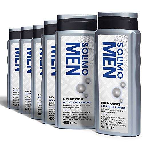Amazon - Solimo Gel de ducha para hombre con iones de plata y aceite de almendra- Paquete de 6 (6 Botellas x 400 ml)