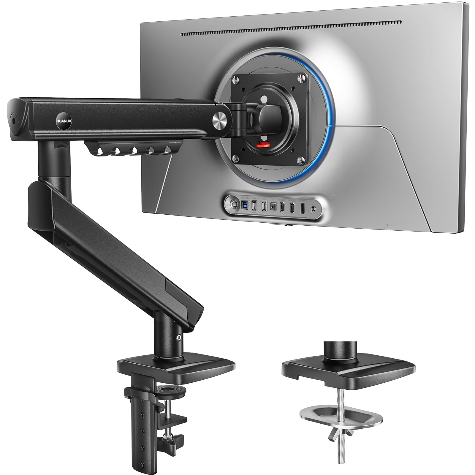 Soporte Monitor Escritorio 13-32", Brazo Articulado Ajustable hasta 9 kg, VESA 75/100 mm, Montaje con Abrazadera C y Ojal, Gestión de Cables
