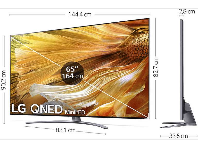 TV LED 65" - LG 65QNED916PB MiniLed, UHD 4K, 4K α7 Gen4 AI Deep Learning, webOS 6.0, DVB-T2, HDR Dolby Vision, Atmos