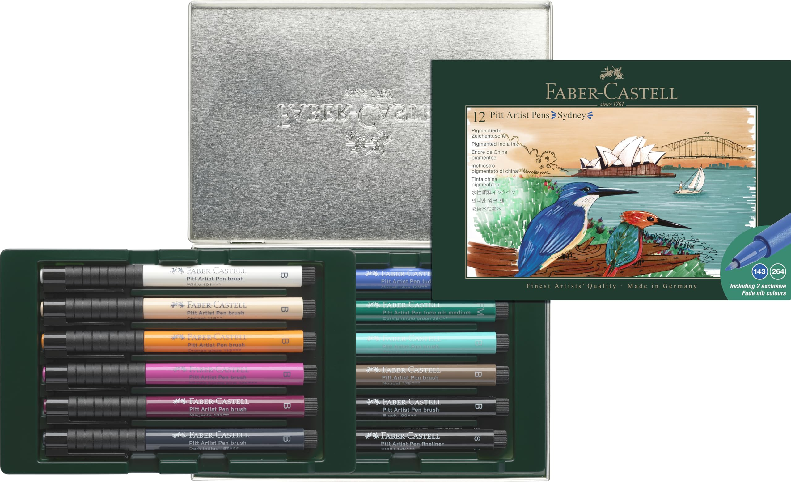 Faber-Castell 267138 - Estuche de Metal con 12 Rotuladores Pitt Artist - Multicolor - Sydney
