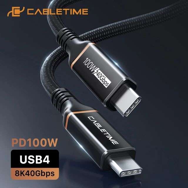 CABLETIME-Cable USB 4 PD de 100W, Cable de carga rápida con certificado de USB-IF, 8K, 60Hz, 40gbps, tipo C