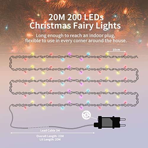 Guirnalda Navidad Luces[2 PCS],23m/75ft 200LED Blanco frio, cálido o multicolor