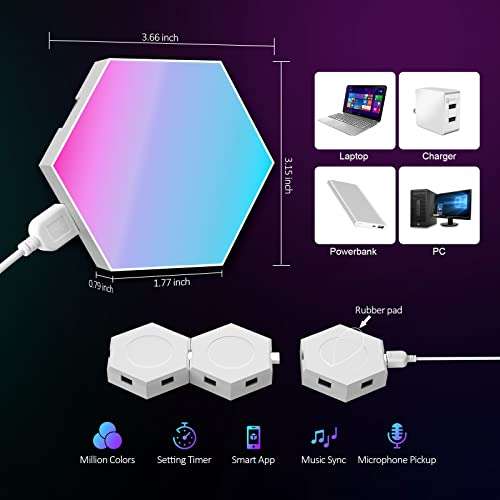 Hexagonal LED Pared Luces 8pcs RGB Gaming Panel — Sincronización de Música Hexagonales