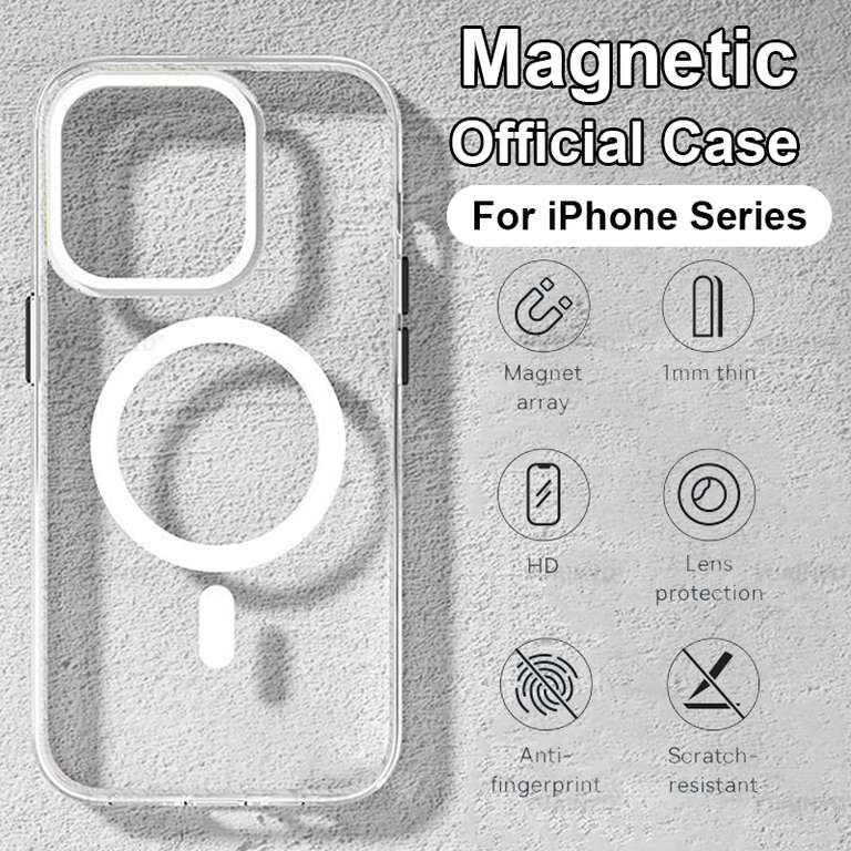 Funda de carga inalámbrica magnética Magsafe para iPhone 14, 13, 12, 11 Pro, Max Plus, Mini, X, XS, XR, SE - Cubierta transparente