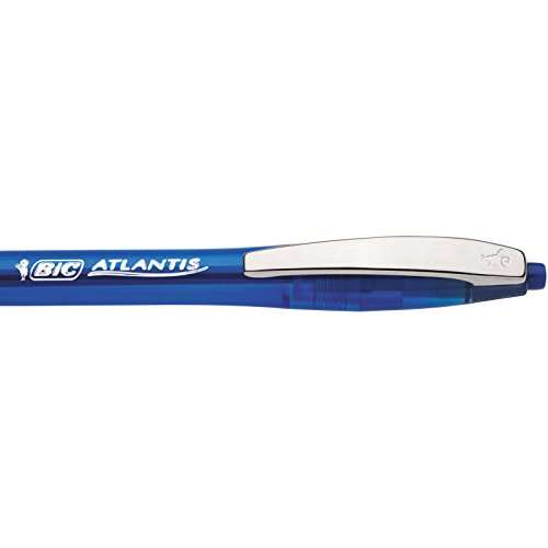 BIC Atlantis Soft - Bolígrafos retráctiles de punta media (1.0 mm), escritura fluida, caja de 12 unidades, color azul