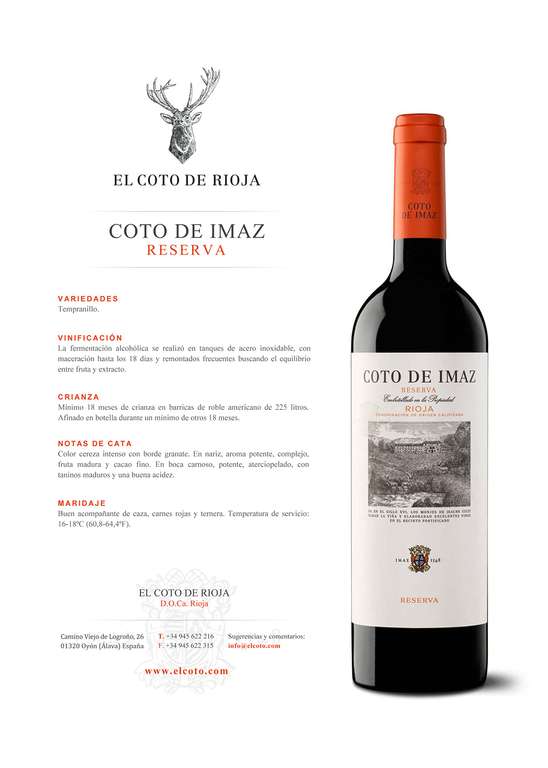 Estuche madera Regalo 3 botellas Coto Imaz Reserva, Vino tinto D.O. Ca. Rioja, Variedad Tempranillo, Estuche 3 botellas 750 ml