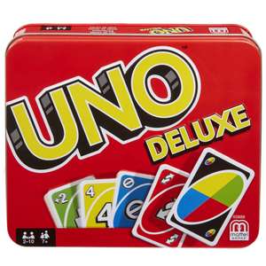 Mattel Games UNO Deluxe en Caja metálica, Juego de 108 Cartas para familias, niños y Adultos, 2-10 Jugadores, A Partir de 7 años