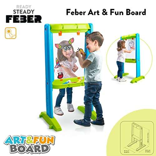 FEBER - Art & Fun Board, Pizarra transparente con forma de caballete para niños para pintar y jugar, con 2 rotuladores de colores
