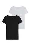 C&A Camiseta de manga corta para mujer, color liso, cuello redondo, 2 unidades. Seleccionar talla y aplicar descuento del 40%.