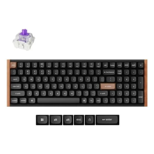 Keychron K4 HE - Teclado inalámbrico 96%, Switch Gateron Double-Rail Magnetic Nebula Hall Effect, Batería 110H, Aluminio Negro y madera