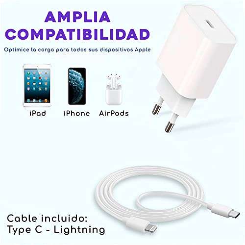 Cargador rápido para iPhone [certificado Apple MFi] Cable tipo C a  Lightning de 1m, de 20 W compatible con iPhone 14/13/12//11/X y iPad :  : Electrónicos