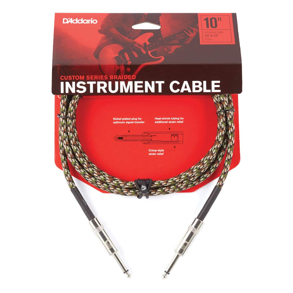 Cable para guitarra trenzado D'Addario Braided (4.57m / 15ft) - Color Camuflaje