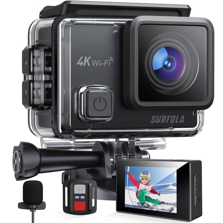 Cámara Deportiva Surfola 4K (20MP, EIS Antivibración, Micrófono Dual, 2 Baterías)