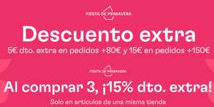 Descuento Extra de 5€ en 80€ o 15€ en 150€ con Klarna // 15% Extra al Comprar 3 Productos Misma Tienda