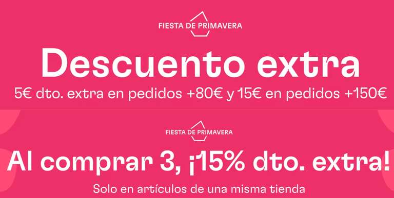 Descuento Extra de 5€ en 80€ o 15€ en 150€ con Klarna // 15% Extra al Comprar 3 Productos Misma Tienda
