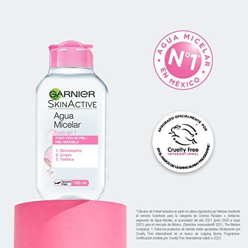 2 x Garnier Skin Active - Agua Micelar Clásica Todo en Uno, Pieles Normales, Formato Viaje, 100 ml [Unidad 0'85€]