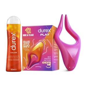 Durex Vibrador Estimulador Multi Uso RIDE & TEASE + Lubricante Efecto Calor 50 ml, Juguete Sexual para Mujer, Hombre y Pareja