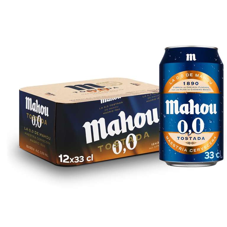 Pack 12 Latas x 33cl Mahou 0,0 Tostada, Cerveza Lager Sin Alcohol