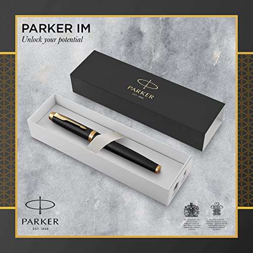 Parker IM - Bolígrafo Roller, Punto fino, color Negro (Premium Black Golden trim)