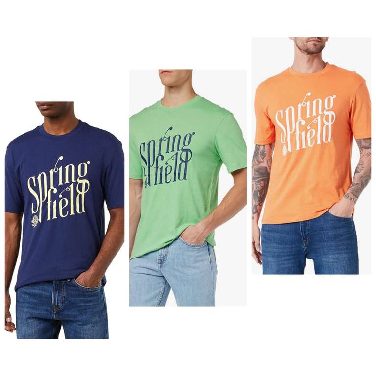 Springfield Camiseta para Hombre Azul marino, verde o naranja [Talla XS, S o M]