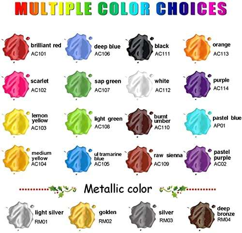 Pintura Acrílica, 20 Colores Diferentes de 59 ml, con 4 Colores Metalizados