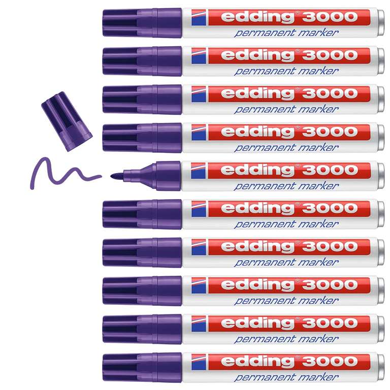 edding 3000 10 marcadores permanente violeta, punta redonda 1,5-3 mm, resistente al agua: cartón, plástico, madera, metal