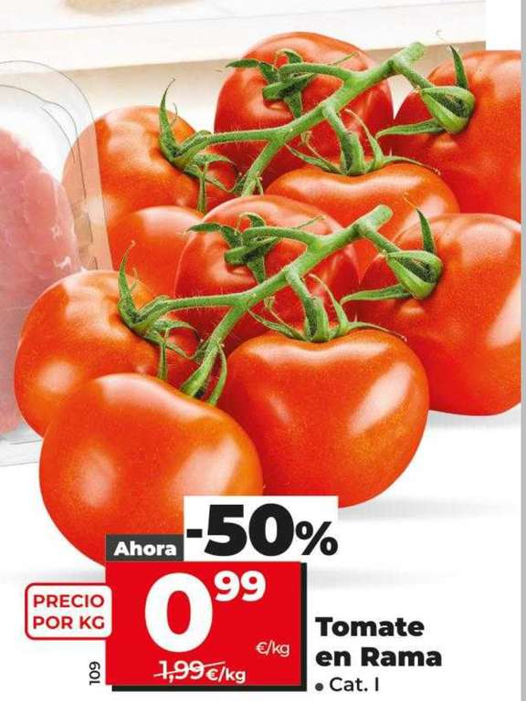 Tomate en rama a 0,99€/kg en Supermercados Dia